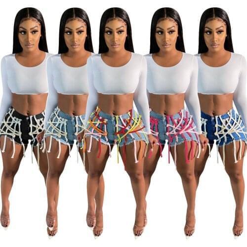 Distressed Women Denim Shorts Summer New Light Blue High Waist Bottom Shorts Club Party Activewear Outfits Bandage Short Jeans