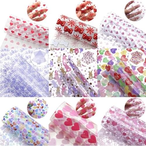 20*34CM Christmas Transparent UV Printing Synthetic Leather Sheets Faux Leather Fabric for Bows DIY Handmade Materials,1Yc11571