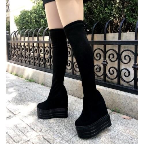 2019 Increase Within Wedges Martin Boots 14cm Super High Heel Over-the-Knee Boots Sexy Wild Long Boots Suede Womens High Boots