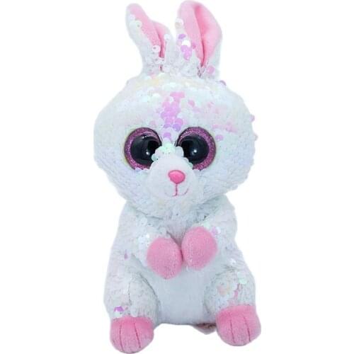 Ty Flippables Big Eyes 6" 15cm Reversible Sequin White Bunny Collectible Toy Glittering Plush Animal Doll Best Christmas Gift