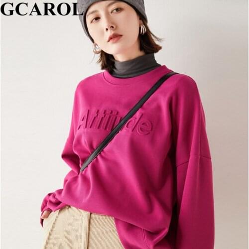 GCAROL New Women 3D Letters Cotton Sweatshirt Elastic Waist Pants Sets Drop Shoulder Boyfriend Autumn Winter Sports Tracksuits