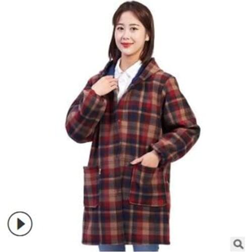 Top selling product in 2020 Women Oversized coat Cotton lattice Outwear Kitchen Work clothes Hooded warm trench coat autumn 1705