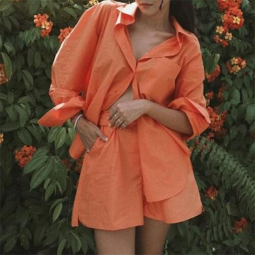 ZXQJ Women 2021 Chic Fashion Orange Cotton Bermuda Shorts Vintage High Elastic Waist Drawstring Female Short Pants Mujer