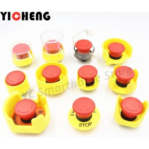 1set Emergency stop button protective cover,switch preventing misoperation, yellow 22mm emergency mushroom head protective seat