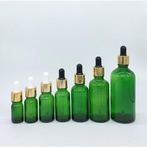 100pcs 5ml,10ml,15ml,20ml,30ML,50ml,100ml Reagent Eye Dropper Drop green Glass Aromatherapy Liquid Pipette Bottle Refillable