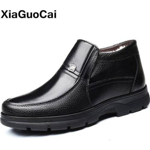 2021 Winter Men Ankle Boots Warm Plush Male Shoes With Fur Luxury British Business Man Fathers Boots Big Size HIgh Quality