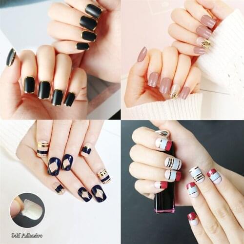 24Pcs/set Square Fake Nails Glitter Decoration Finished Nails Adhesive Patch Press On Nail Tips Ladies DIY Beauty