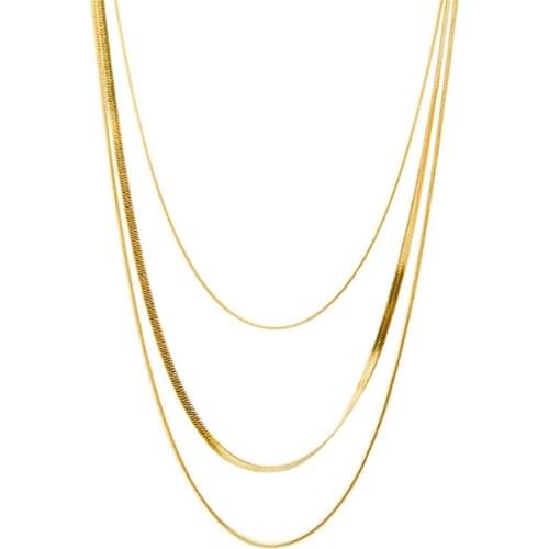 316L Stainless Steel Multi-layer Snake Bone Chain Necklace Temperament Three-layer Tassel Necklace No Fade