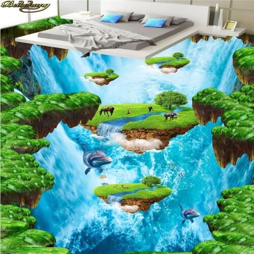 Beibehang Custom Photo Floor Painting Wallpaper Ground Floor 3D Lawn Waterfall Sea Island Bathroom Walkway 3D Floor