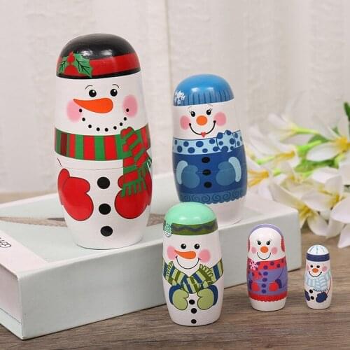 5 Layers/Set Matryoshka Wooden Russian Nesting Doll Christmas Snowman Desktop Decor Children Gifts Educational Toys