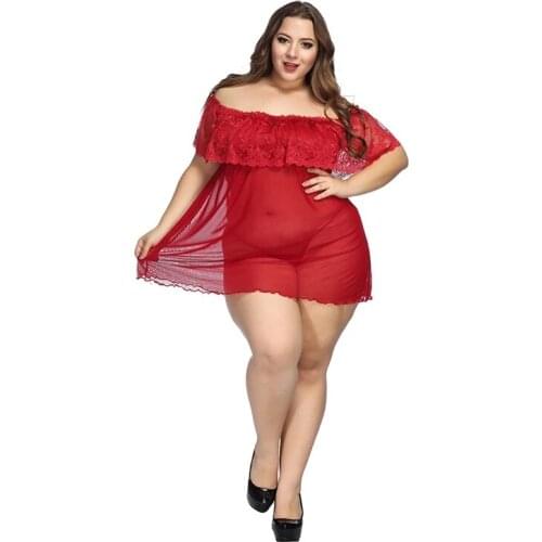6XL Sexy Women Lingerie Nightgown Hot Erotic Lace Night Dress Perspective Pijama Ladies Sexy Nightwear with Thong Sleepwear Set