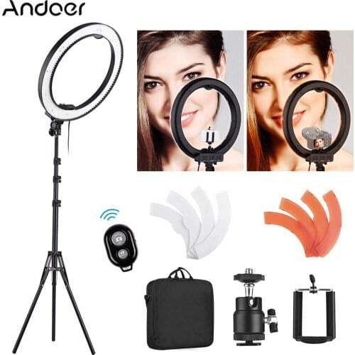 Andoer 18" 5500K LED Video Light LED Light Ring Lamp 36W Live Show Lighting+Light Stand Color Filters Controller Phone Holder