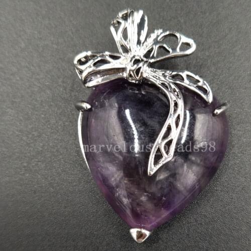 Free shipping Fashion Jewelry 31x45mm Natural Purple Crystal Heart Women Men Pendant Bead MC5419