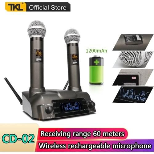 TKL UHF wireless microphone automatic rechargeable dynamic handheld wireless microphone system karaoke mic receiving range 60 m
