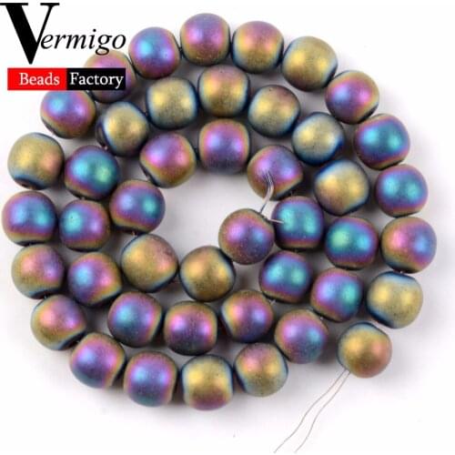 Natural Stone Beads Matte Dull Polished Plated Multicolor Hematite Round Loose Beads For Jewelry Making 3 4 6 8 10mm Wholesale