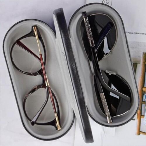Black Flip Double Interlayer PU Glasses Boxes Myopia Reading Glasses Case Sunglasses Storage Box Spectacles Case With Mirror