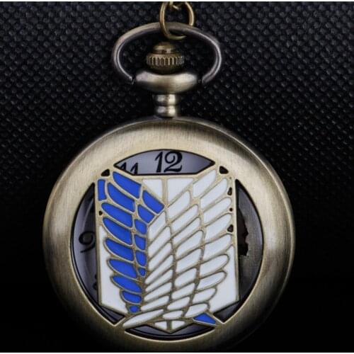 Design Pocket Watches Silver Attack on Titan Wings of Liberty Clamshell Quartz Pocket Watch Gifts Men Women Fob Watch