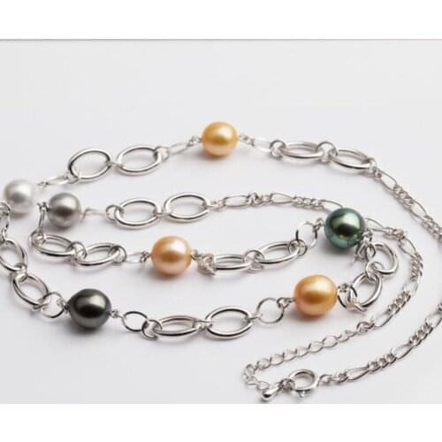 925 Silver Real Cultured South Sea Pearl Tahitian Pearl Long Necklace 10-11.6mm