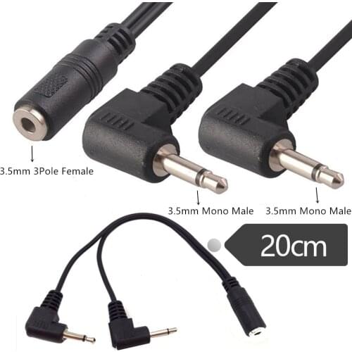 ERE 3.5mm 1/8 inch Female to 2 Dual 1/8 inch 3.5mm Mono Male Right Angle 90 Degree Adapter Cord Y Splitter Cable