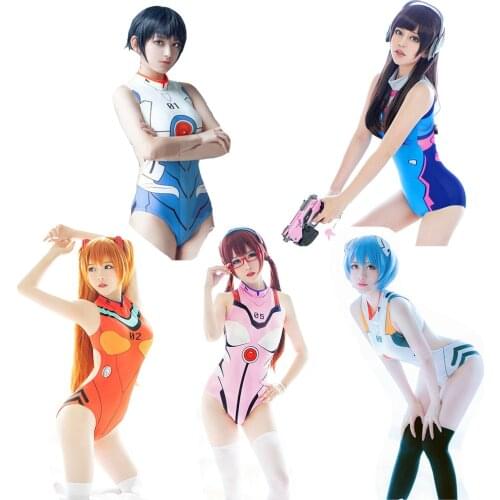 EVA Swimwear Backless Swimsuit SUKUMIZU Asuka/AYANAMI/Makinami Swimming Suit Cosplay Costumes