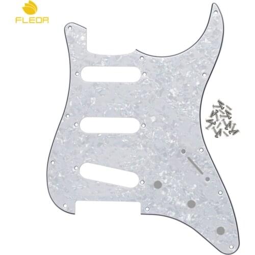 FLEOR White Pearl 11 Holes SSS ST Guitar Pickguard Pick Guard Scratch Plate 4Ply & Screws for Guitar Accessories Parts