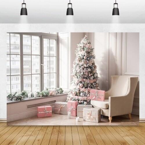 French Windows Interior Christmas Tree Gifts Chic Wall Portrait Shoot Party Photography Background Photo Backdrop Photocall
