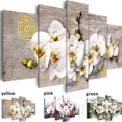 Modern Painting Canvas 5 Panels Beautiful Orchid Flower Abstract Print Modular Wall Picture Frame Living Room Home Decoration
