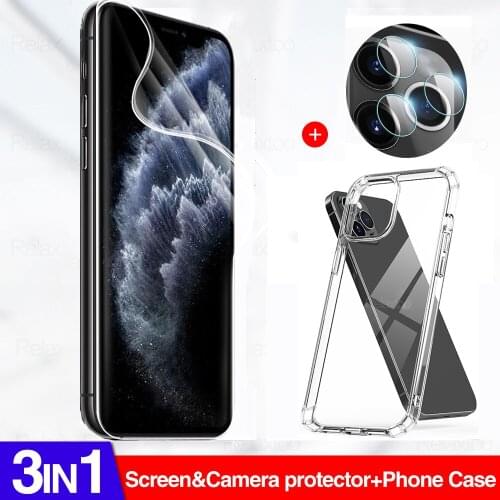 3in1 Hydrogel Film On For Apple iphone 13 12 11 Pro Max mini Cover Case For ifhone i13 i12 Camera Lens Protective Film Not Glass