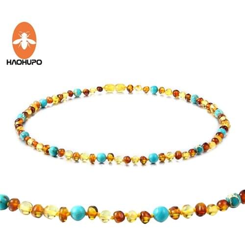 HAOHUPO Amber Bracelet/Necklace with Natural Turquoise Women Jewelry Unique Choker Handmade Design Jewelry Gift Female Collar