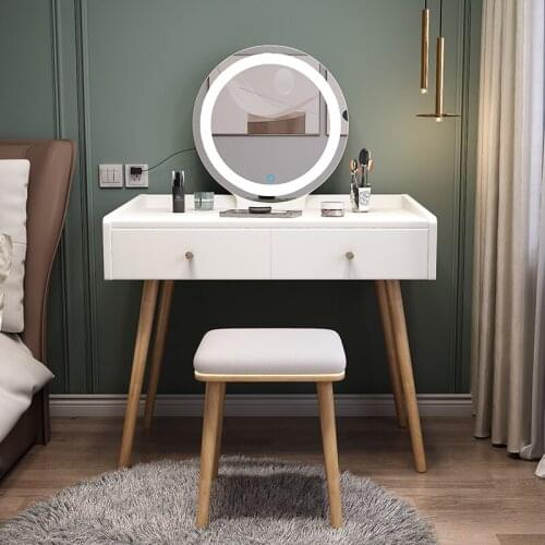 INS Style Dressing Table Bedroom Small Single Mini Light Luxury Dressers For Bedroom Drawer Vanity Mirror With Lights Table Set