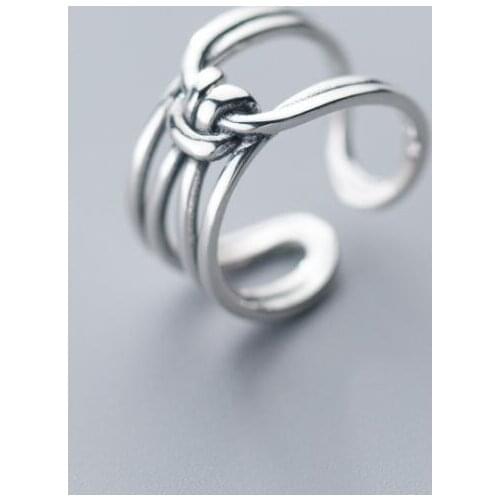 Retro 100% Authentic REAL.925 Sterling Silver Fine Jewelry Multi-Rows lAYERS lOVE Knot Long Band Ring GTLJ1498