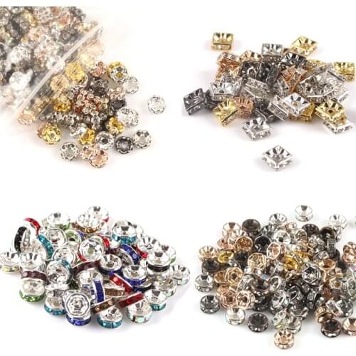 50pcs/lot 4 6 8 10mm Rhinestone Rondelle Crystal Round Loose Spacer Beads for Needlework Jewelry Making DIY Bracelet Accessories