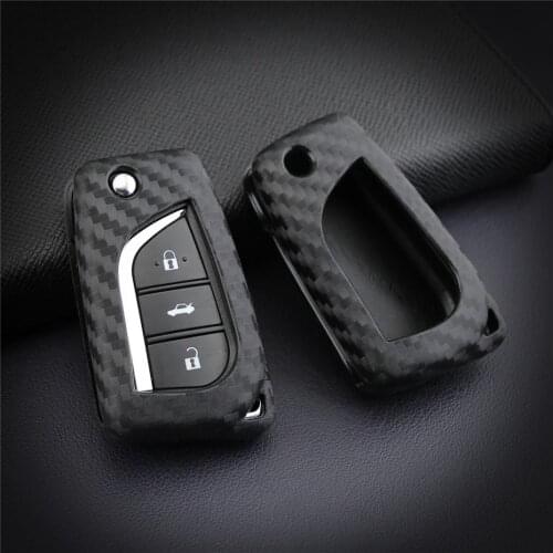 Silica Gel Carbon Fiber Car Key Case Cover Bag Shell For Toyota Aygo Scion TC Auris Corolla Avensis Verso Yaris Key Ring Chain
