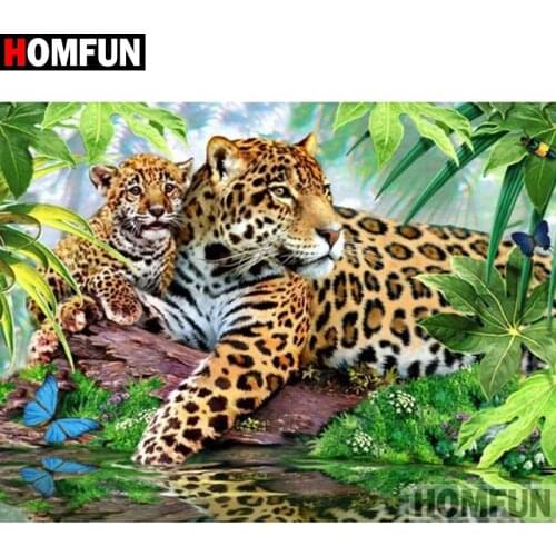 HOMFUN Square/Round Drill 5D DIY Diamond Painting "Animal leopard" Embroidery Cross Stitch Full Rhinestone Decor A27216