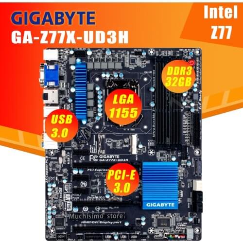 LGA 1155 Gigabyte GA-Z77X-UD3H Motherboard DDR3 32GB i7 i5 i3 Display Port PCI-E 3.0 SATA3 Desktop Intel Z77 Mainboard ATX Used