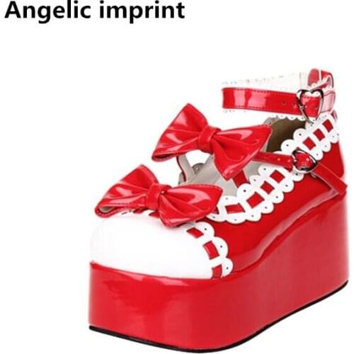 Angelic imprint fashion woman mori girl lolita cosplay shoes lady high heels pumps women princess red dress party shoes 33-47