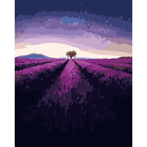 PhotoCustom Oil Paint By Numbers Kits Lavender Scenery Painting By Numbers On Canvas Frameless 60x75cm Landscape DIY Draw Number