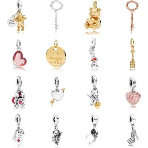 NEW 2021 100% 925 Sterling Silver Bear Key Love Charm Pendant Fit DIY Original Bracelet Fshion Jewelry Gift