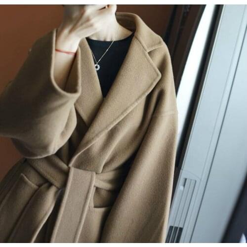 New double-sided cashmere coat for autumn and winter 2021 womens medium and long profile loose thickened 100% wool tweed coat