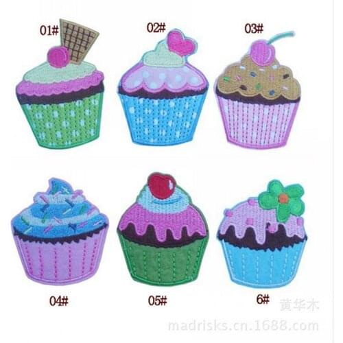New arrival 6 pcs mixed Cup cake Birthday Party Art Cartoon Decorate Kid Clothes Bag Shirt Iron on patch DIY accessory