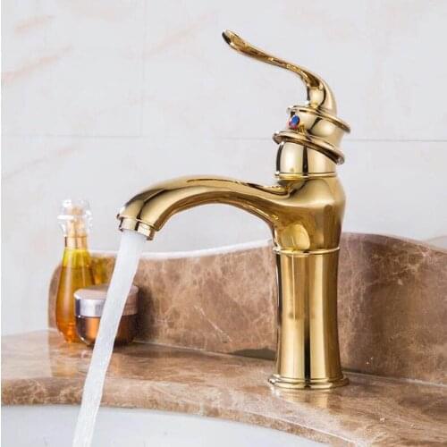 New Gold Single Handle Basin Faucets Cold & Hot Mixer Basin Sink Tap Water Kitchen Faucet Bathroom Accessories