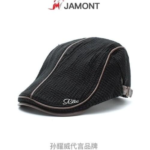 Jamont Autumn Winter Crochet Beret Buckle Hat For Men Women Military Visors Thicken Leisure Wool Warmer Knitted Cap Casquette