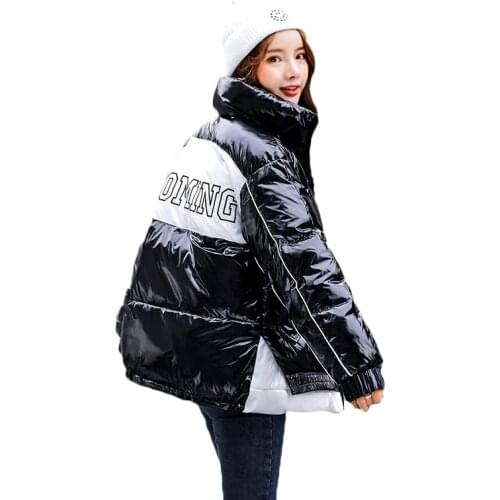 Winter Glossy Down Parkas Coat Women Shorts Winter Jacket Coat Warm Thick Down Padded Coats Winter Casual Splice Coat Outwear