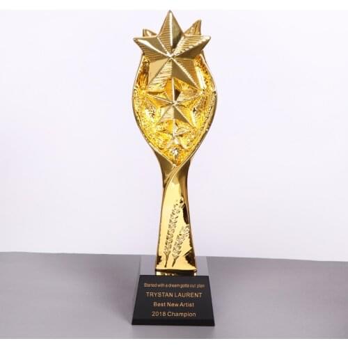 Customized Star Trophy Gold Resin Free Engraved Personalized Words on The Base for Company School Competition Sport Awards Cup