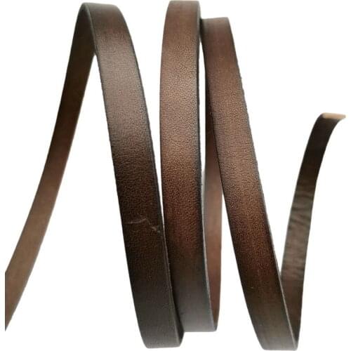 Aaazee 1 Yard 8x2mm Flat Distressed Dark Coffee Coated Hide Real Cow Leather Strip 8mm Wide Genuine Cord For DIY Bracelet