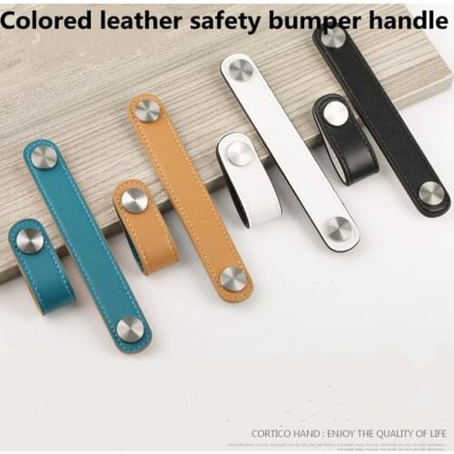 96mm 128mm white black Leather Safety children room furniture handle orange blue Leather drawer shoe cabinet Leather pull knob