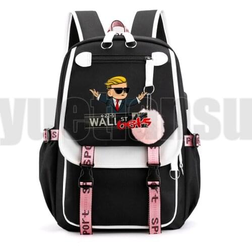 Sac A Dos Kawaii WallStreetBets Schoolbag Cartoon Gamestop Backpack Women Softback Bookbag Zipper Laptop WSB Back Pack Hip Hop