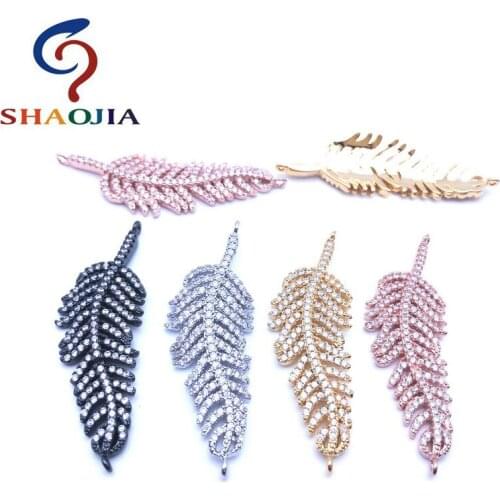 SHAOJIA Brass Micro Pave Cubic Zirconia Leaves Beads Fit Men Bracelet Making Jewelry Charm Spacer Beads Bracelet size 43*15 mm