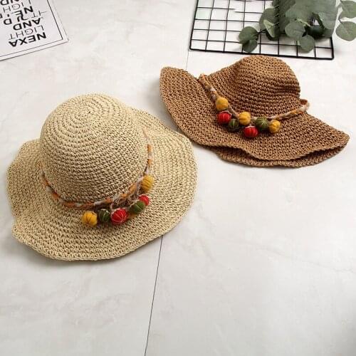 H7454 Women SunHat Female Outdoor Sunscreen Straw Cap Pumpkin Strap Japanese All-match Beach Sunshade Sun Protection Casual Hat