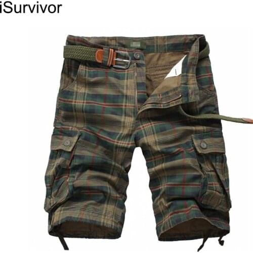 ISurvivor 2021 Men Plaid Cargo Shorts Sweatpants Hombre Male Casual Fashion Slim Fit Large Size Knee Length Summer Shorts Hombre